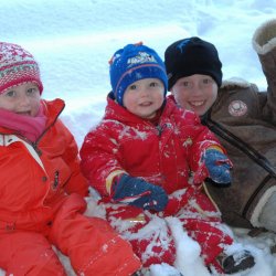 Happy kids in the snow